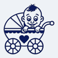 Babyaufkleber mit Namen - Kleiner Junge im Kinderwagen